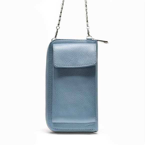 VERA PELLE Wallet and Cell Holder with Zip Closure and Chain Crossbody Strap - Picture 1 of 11